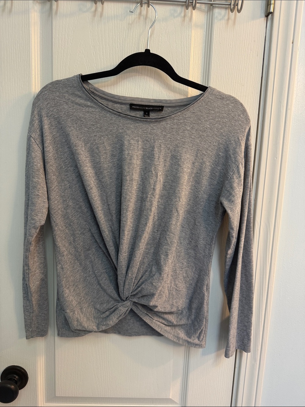White House Black Market Heather Gray Twist-Front Long Sleeve Tee